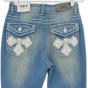 Sky Premium Women's Super Soft Flare Jeans Size 11/12 Rhinestone Embellished NWT
